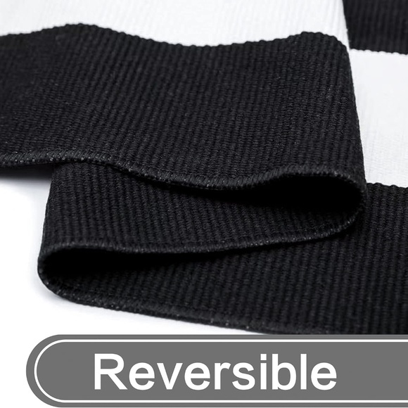 MUBIN Cotton Black & White Striped Rug 27.5"x 43" Outdoor Reversible Hand Woven - Picture 5 of 7